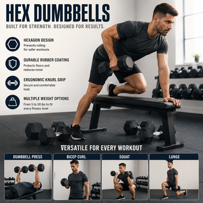 FitSynca 20 LB Rubber Coated Cast Iron Dumbbells