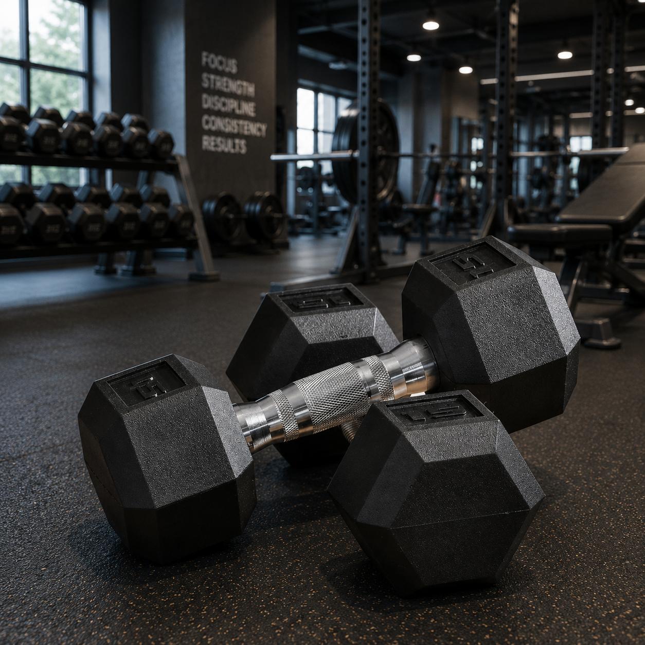 FitSynca 15 LB Hex Dumbbell Set | Rubber | Non-Slip Handles