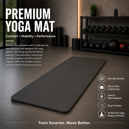 FitSynca Exercise Mat | 10mm | 78×51 Inch | Black