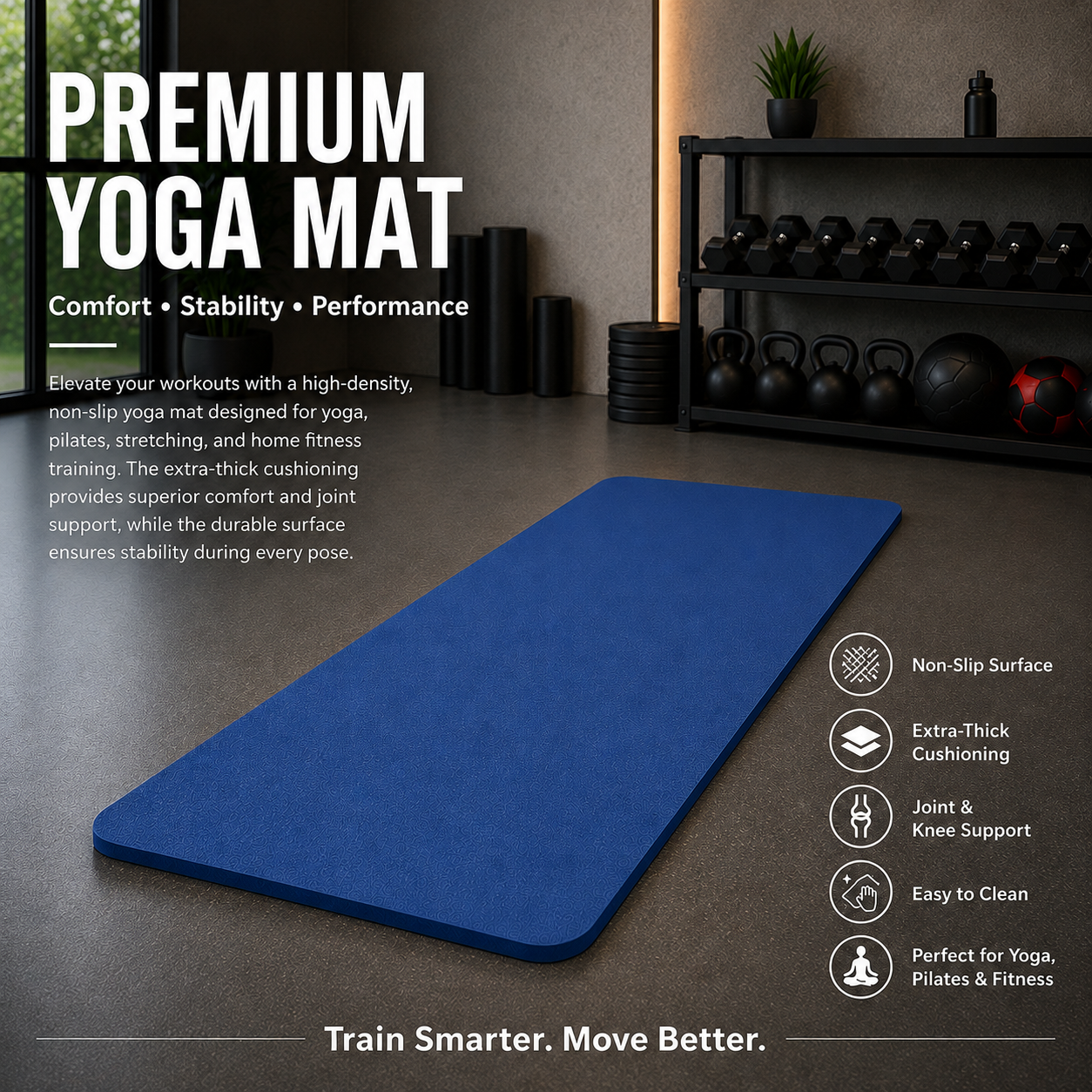 FitSynca Large Exercise Mat — 78×51" | 10mm Thick