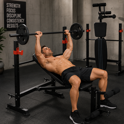 FitSynca Adjustable Weight Bench with Rack